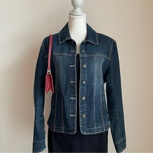 Vintage Y2K Denim Jean Jacket Dark Wash Faded Indie Button Down Fitted 90s S